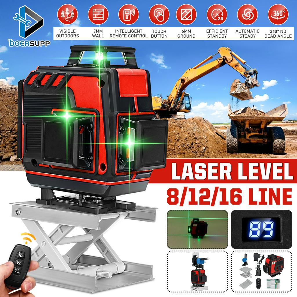 ระดับเลเซอร์ 4D 16/12/8 เส้น Professional Self-Leveling 360 แนวนอนแนวตั้งสีเขียวเลเซอร์ Beam Line Bu