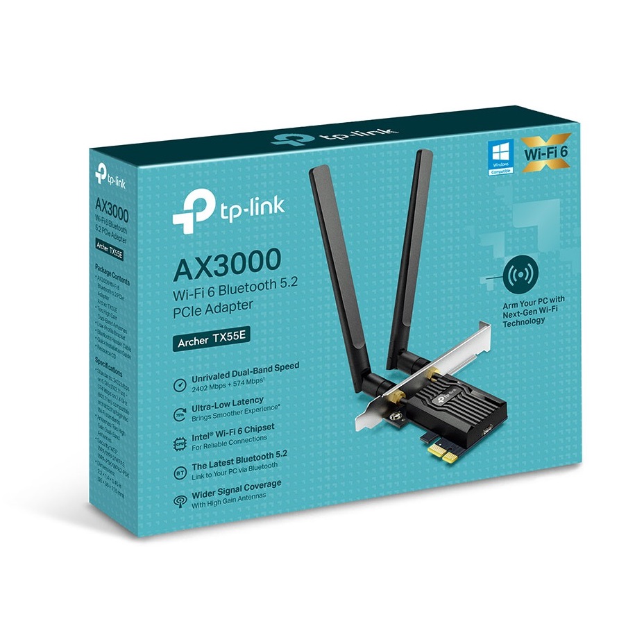 TP-LINK ARCHER-TX55E AX3000 Dual Band Wi-Fi 6 Bluetooth PCI Express Adapter