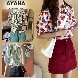 เสื้อเชิ้ตผู้หญิงพิมพ์ลายเนื้อผ้าฝ้าย เชิ้ตแขนพัฟพิมพ์ลายดอก…