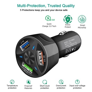 ที่ชาร์จในรถยนต์ USB 3.0 3 พอร์ต ชาร์จเร็ว ที่จุดบุหรี่ในรถยนต์ สําหรับ Samsung Huawei Xiaomi iphone Car Charger QC 3.0