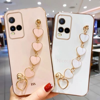 New เคส VIVO Y73 Y33T Y33s Y21T Y21s Y21 V23e V23 5G Case เคสโทรศัพท with Easy To Carry Love Bracelet Straight Edge Phone Back Cover