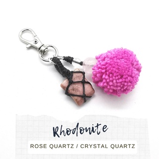 พวงกุญแจหินโรโดไนท์กับโรสควอตซ์ Rhodonite+Rose Quartz