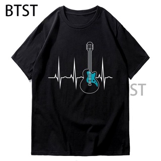 คอลูกเรือเสื้อยืดลําลอง แขนสั้น พิมพ์ลาย Heartbeat Guitar ทรงหลวม สไตล์พังก์ สําหรับผู้ชาย 2022S-5XL