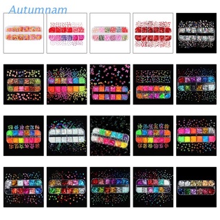 AUTU  12 Grids/Box Nail Art Fluorescent Sequins Holographic Glitter Flakes Jewelry Epoxy DIY Resin Mold Filling Decor