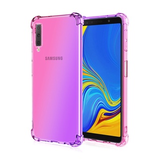 Samsung Galaxy A7 A9 2018 A6 A8 + Plus 2018 J7 Pro กันตก สีรุ้ง 2 สี TPU เคสใส นิ่ม เคสไล่ระดับ