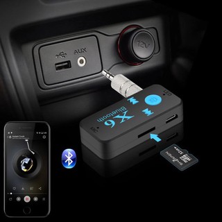 Car Bluetooth X6 Music Receiver Adapter 3.5mm Jack Wireless Handsfree Car Kit with TF Card Reader Function MP3/MP4