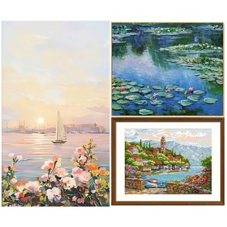 ชุดปักครอสติชพิมพ์ลาย ริมทะเล บึงบัว วิว ทิวทัศน์ (Seaside landscape Cross stitch kit)