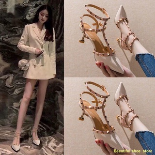 🔥fast send🌹Rivet รองเท้าส้นสูงผู้หญิง stiletto pointed toe รองเท้าผู้หญิง 2022 Liuding รองเท้าผู้หญิงรองเท้าแตะ