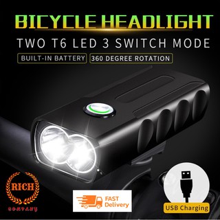 BX2 Bicycle Light LED T6 ชาร์จ USB กันน้ำ IPX5 สว่าง 1,000 Lumens 7500K