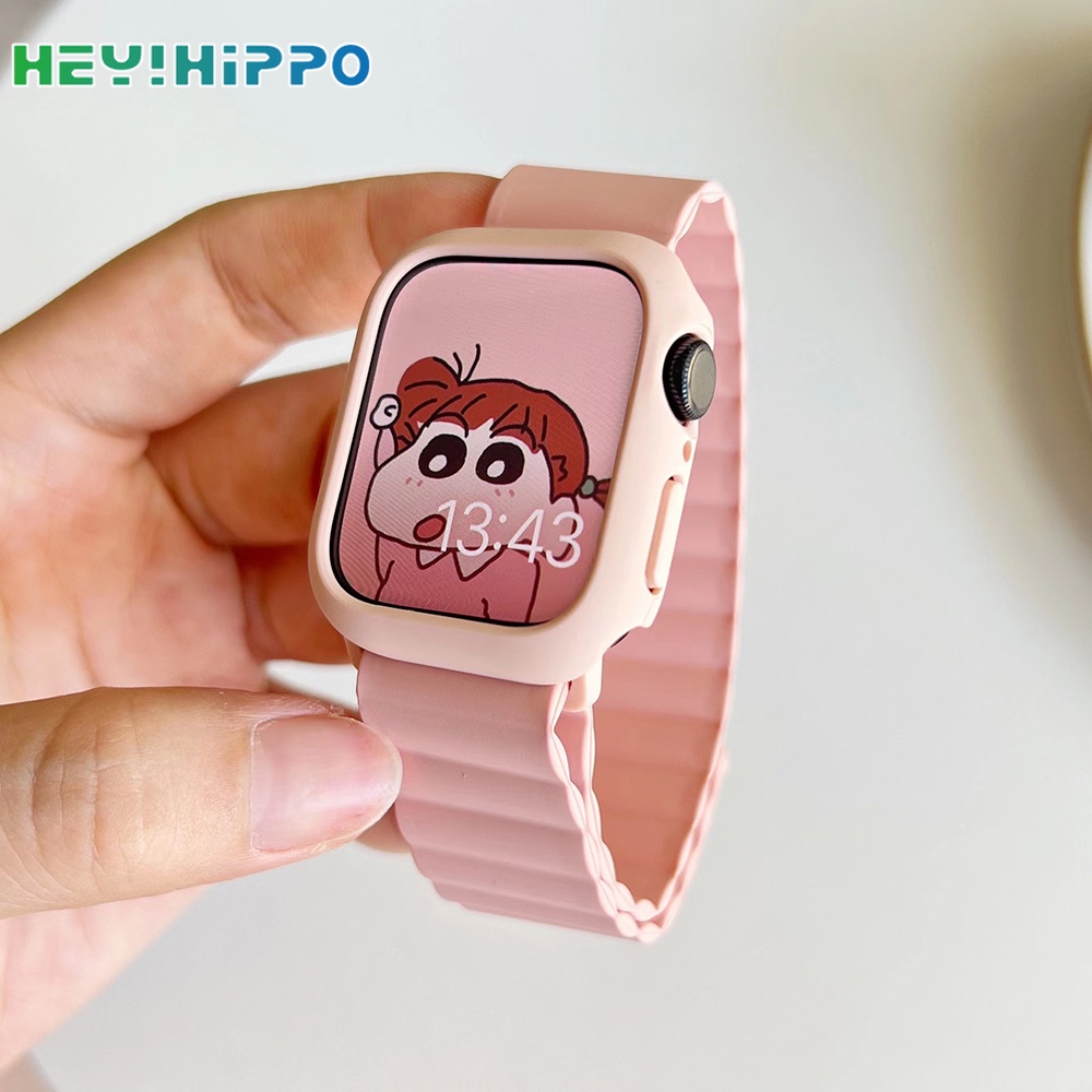 สายนาฬิกาข้อมือซิลิโคนแม่เหล็ก สีแคนดี้ พร้อมเคสป้องกัน สําหรับ Smart Watch Series 7 6 se 5 4 iwatch 45 44 42 41 40 38 มม.