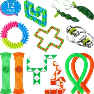 Gejoy 12 Pack Sensory Fidget Toys Set Sensory Toys-Stress Relief Fidget Hand Keychain Gift