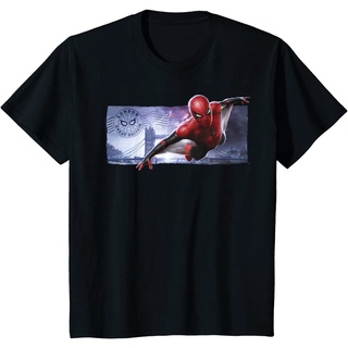 เสื้อยืด ผ้าฝ้ายแท้ ระบายอากาศได้ดี พิมพ์ลายโปสการ์ด Marvel Spider-Man Far From Home London คุณภาพสูง