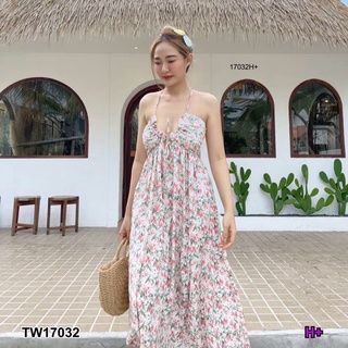 🧡⛵️เดรสเที่ยว ไปทะเล Maxi Dress แม็กซี่เดรส สายผูกอก ผูกโบว์คอหลังเอง ด้านหลัง ผูกโบว์เอง ยางยืดหลัง