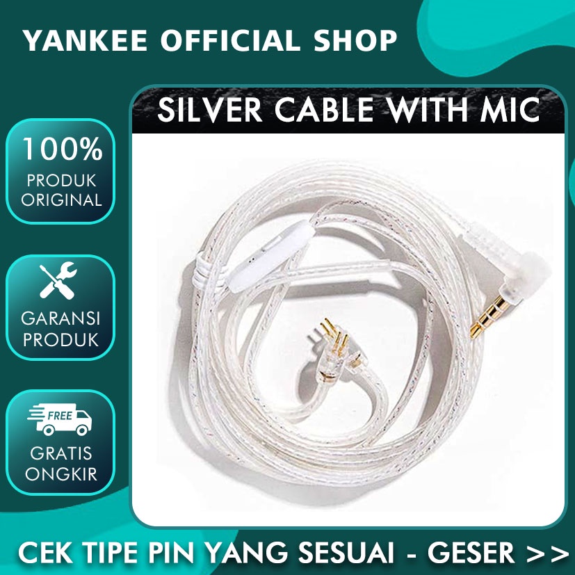 Jcally PJ2 เงินพร้อมไมโครโฟน Kabel KZ zsn pro x kz edx สาย kz zs3 kz edx pro kz zst x kz6 kz สายพร้อ