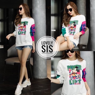 Love​ly sis เสื้อยืดแขนยาว​ แต่งสกรีนลายมิกกี้ CARDIGAN_NISTA