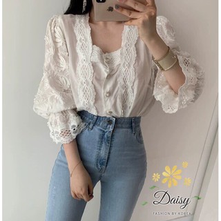 Daisy เสื้อคอตตอนแต่งผ้าลูกไม้ เกรดพรีเมียม