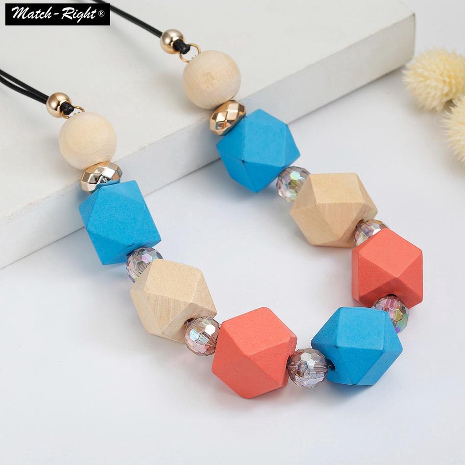 สร้อยคอแฟชั่น  สร้อยคอโซ่ลูกปัด  Beaded Necklace Multicolor Wood Beads Ethnic Necklaces