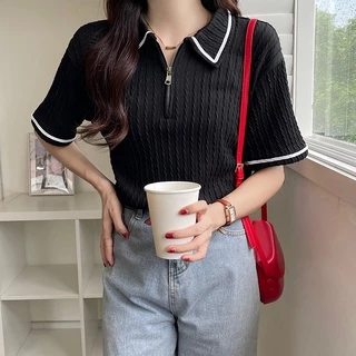 Suxi เสื้อโปโลแขนสั้น คอปก ทรงหลวม สีพื้น เข้ากับทุกการแต่งกาย แบบเรียบง่าย แฟชั่นฤดูร้อน สําหรับผู้หญิง