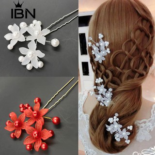 * U-Shape เจ้าสาวเครื่องประดับดอกไม้ Faux เพิร์ลแต่งงาน Hair Pin คลิป headwear