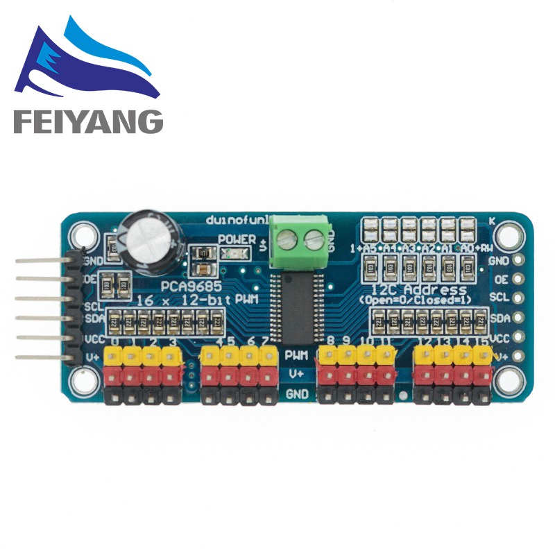 โมดูลเซอร์โวไดร์เวอร์ 16 ช่อง 12-bit PWM I2C PCA9685 Raspberry pi