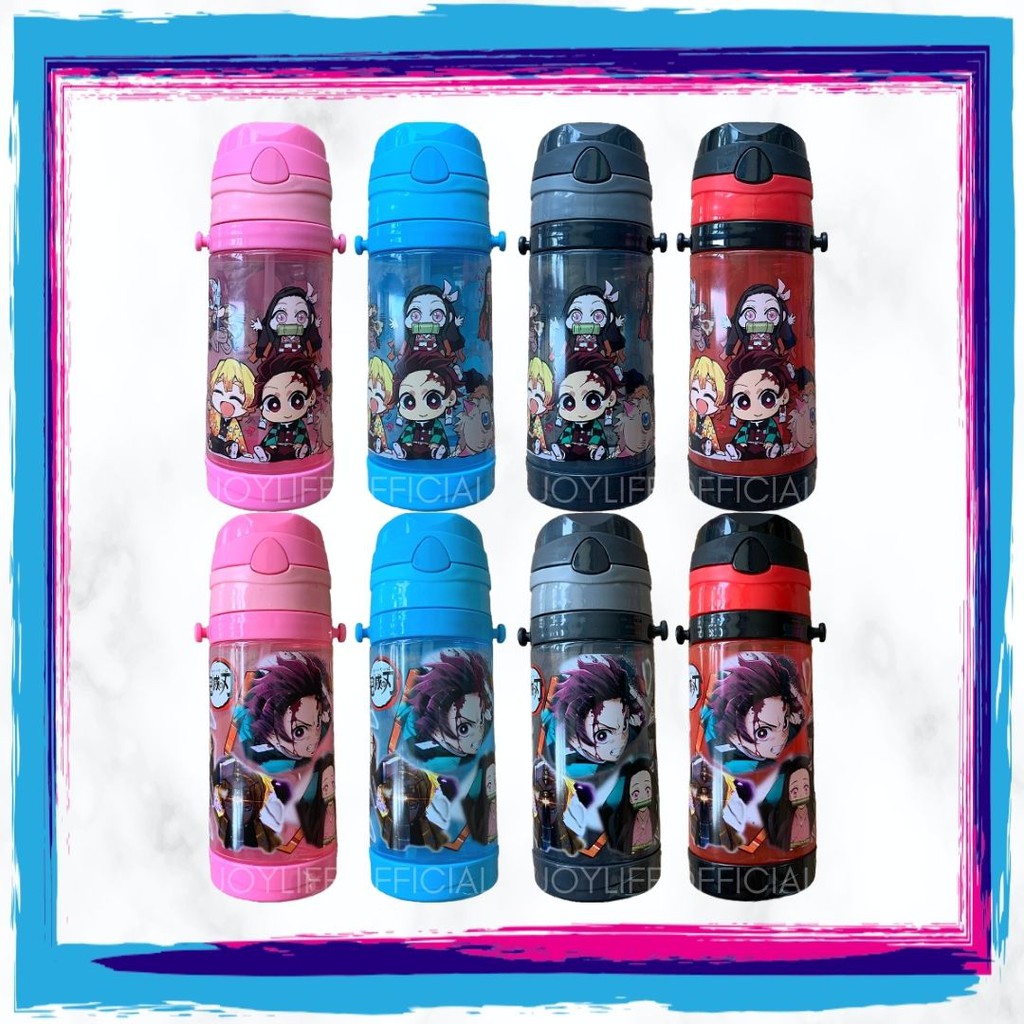 พร้อมส่ง! กระติกน้ำ ยกดื่มและหลอดเด้ง 350/450ml ลายการ์ตูน มีสายสะพาย BPA Free