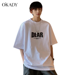 OKADY 2022 เสื้อยืดผู้ชายใหม่ฤดูร้อนหลวมแนวโน้มแฟชั่นรอบคอพิมพ์ตัวอักษรคู่แขนสั้น