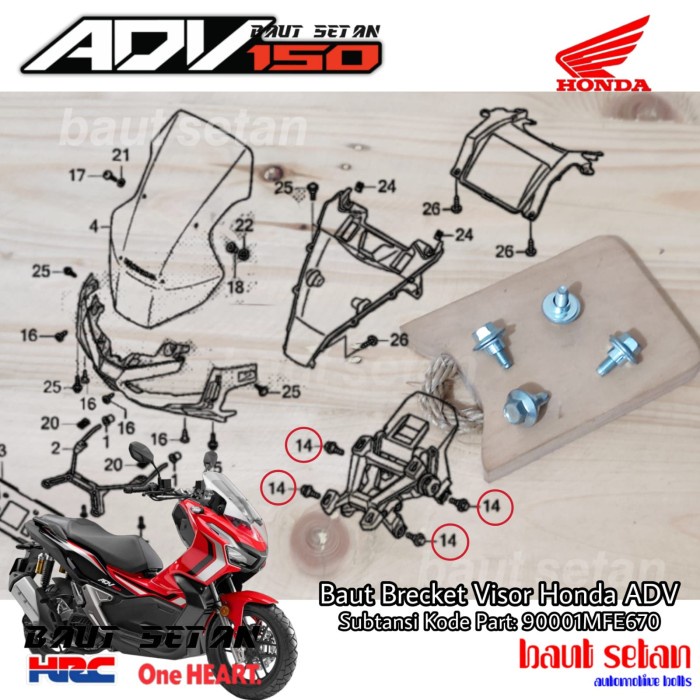 Honda ADV 150 Front Visor Bracket Bolt Subtansi Part 90001MFE670