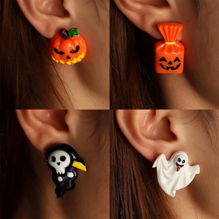 สยองขวัญตลกฮาโลวีนต่างหูฟักทอง Skull Grim Reaper บรรยากาศสยองขวัญ Ear Studs เครื่องประดับ Accessories