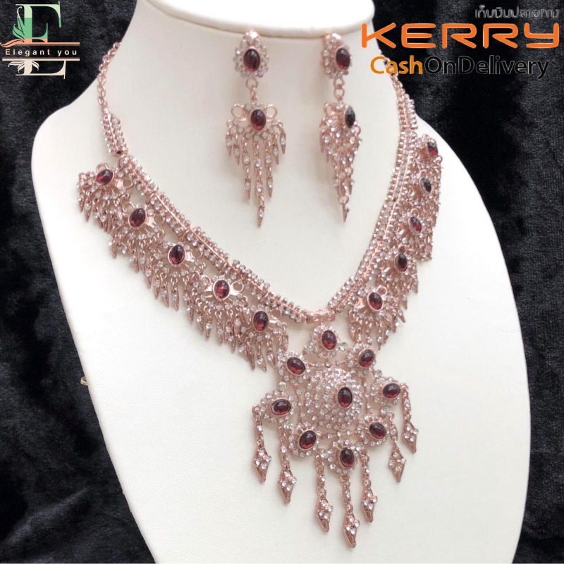 Elegant you  ชุดไทยซ็ตโบราณสร้อยชุดต่างหูเพื่อนเจ้าสาวเจ้าสาว thai wedding สีทองเครื่องประดับสร้อยคอ