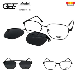 กรอบแว่นสายตา GEZE Clip-On รุ่น RY1039-C1 เต็มกรอบสีดำ คลิปออนแม่เหล็ก เลนส์กันแดดPolarized