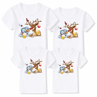 TT-Cute 2020 Christmas Clothes for Family Father Mather Kid Matching Family Outfits Reindeer Snowman Printed White T Shi