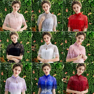 เสื้อคลุมไหล่ ผ้าลูกไม้ สีเทา สีดํา สีแดง ขนาดใหญ่ แบบสวมหัว เหมาะกับฤดูใบไม้ผลิ และฤดูร้อน สําหรับเจ้าสาว