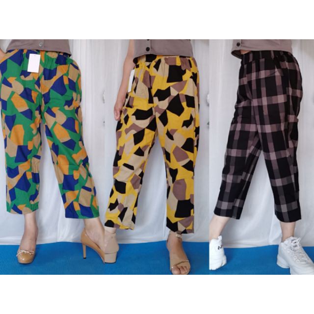 ⊕CCshop กางเกงเอวยืด กางเกงผ้าฝ้ายผสมลินิน