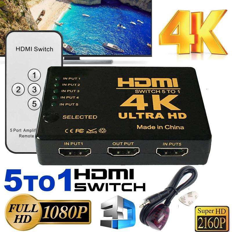 ลดราคา 5 Ports Full HD Remote 1080P 3D HDMI Switch Selector 5 in 1 out Splitter 4k 2k #ค้นหาเพิ่มเติม สายต่อจอ Monito HDMI High Speed HDTV Lightning