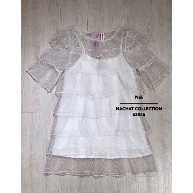 dress ลูกไม้ สีขาว ลูกคุณหนู ป้าย nachat sz.m