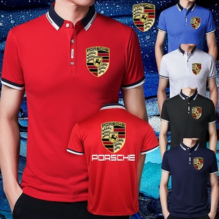 PORSCHE พร้อมส่ง เสื้อยืดโปโลลําลอง แขนห้าส่วน ระบายอากาศได้ดี สีพื้น เข้ากับทุกการแต่งกาย แฟชั่นเกาหลี สําหรับเด็กผู้ชาย