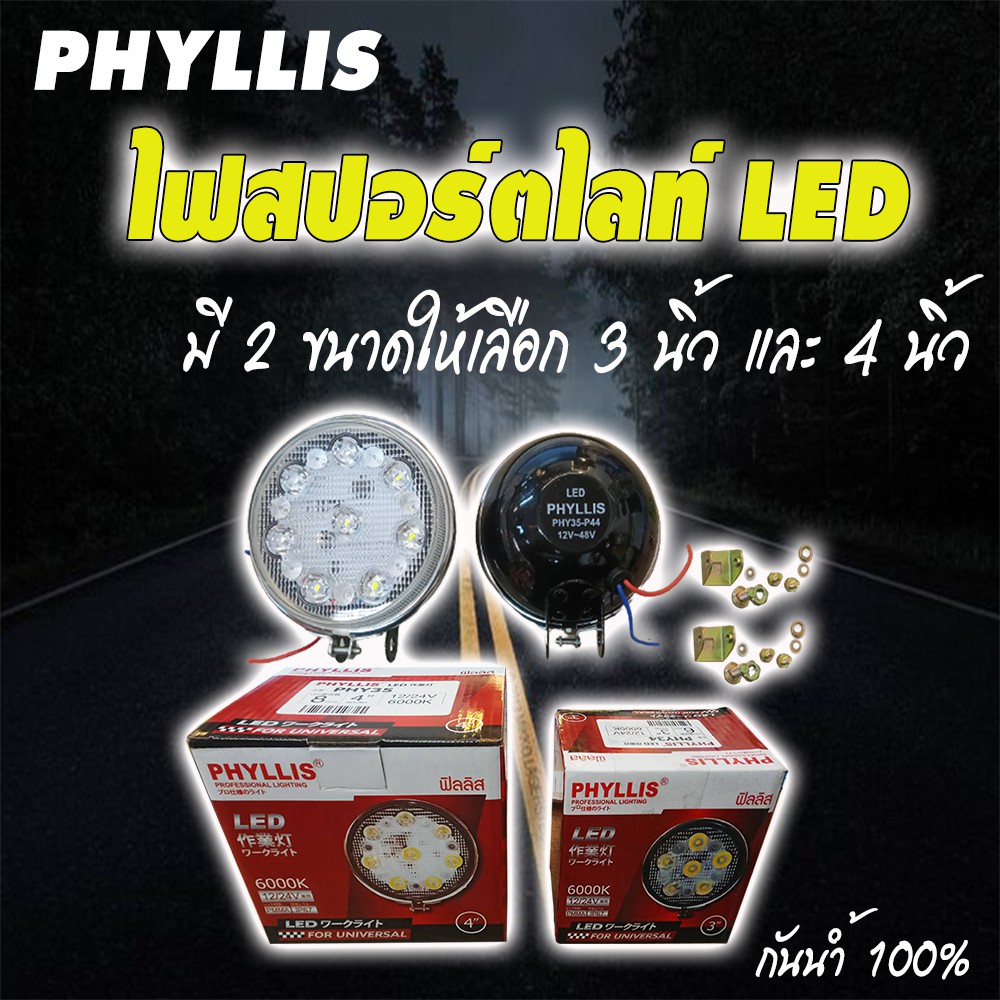 ไฟตัดหมอก LED ไฟสปอร์ตไลท์ (เลือกขนาด 3นิ้ว และ 4นิ้ว) 12v 24V กันน้ำ ความสว่าง 6000K