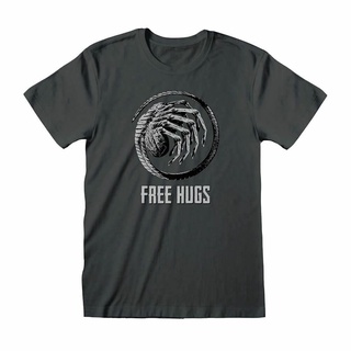 [COD]Gildan เสื้อยืดผ้าฝ้าย 100% คอกลม พิมพ์ลายเอเลี่ยน Free Hugs สีเทา สําหรับผู้ชายS-5XL