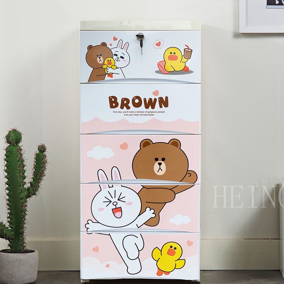 หน้ากว้าง38cmเพิ่มหนาลิ้นชักเก็บของลายการ์ตูนตู้เสื้อผ้าตู้เก็บของแบบหลายชั้น ล็อคได้ พร้อมล้อเลื่อน