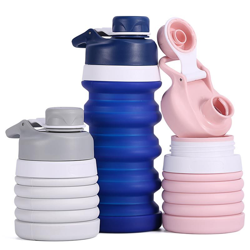 ขวดกีฬาPortable 550mL Sports Travel Silicone Collapsible Folding Drink ...