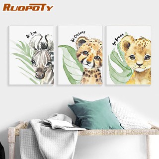 Ruopoty ภาพวาดสีน้ํามันอะคริลิค บนผ้าใบ ตามตัวเลข รูปสัตว์น่ารัก ขนาด 40x50 ซม. Diy สําหรับตกแต่งผนัง