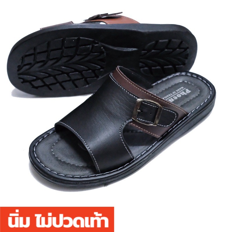 [กรอกโค้ด INC525BR ลดเพิ่ม 30%]รองเท้าแตะผู้ชาย แบบสวม หนังนิ่ม พื้นเสริมนุ่ม ใส่เดินสบาย