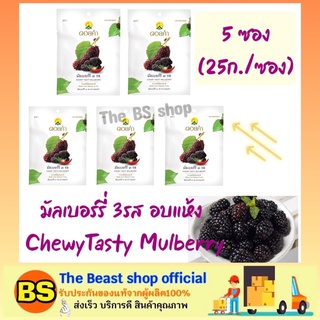 The Beast shop 5x(25g) มัลเบอร์รี่3รสอบแห้ง ดอยคำ ผลไม้อบแห้ง กินเล่น ขนมเจ Doi kham Chewy Tasty Mulberry Fruits Snack