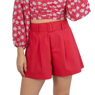 CALLA CREATIV กางเกงขาสั้น ผู้หญิง สีแดง มีเข็มขัด Celena Shorts - Red