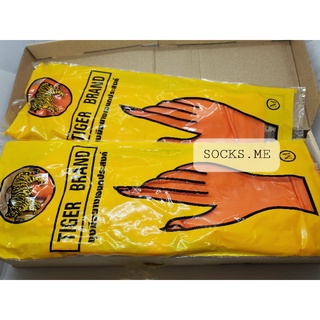 ถุงมือยางตราเสือ 6 คู่ ล้างใช้ซ้ำได้ ( size: M สีส้ม )