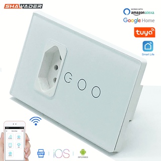 Wifi Smart Tuya Brazil Parallel Light Switch Wall Socket Brazilian Plug Brasil Outlet Glass Panel Intelligent Alexa Goog