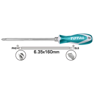 TOTAL ไขควงสลับแกนหกเหลี่ยม รุ่น THT250206 (2 IN 1 SCREWDRIVER SET ) PH2 + SL6.3 X 160