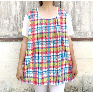 3828 เสื้อลายสก็อตหวานๆทรงปล่อยใส่พริ้วๆสาวอวบใส่ได้/อก44