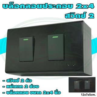 บล็อกลอย ขนาด 2x4 นิ้ว พร้อม สวิตซ์ 2 ตัว สีดำ (G-17)