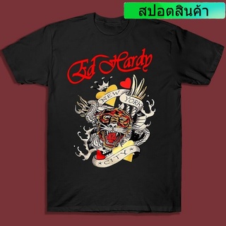 เสื้อยืด พิมพ์ลายเสือ Ed Hardy Tiger ประดับพลอยเทียม สําหรับผู้ชาย